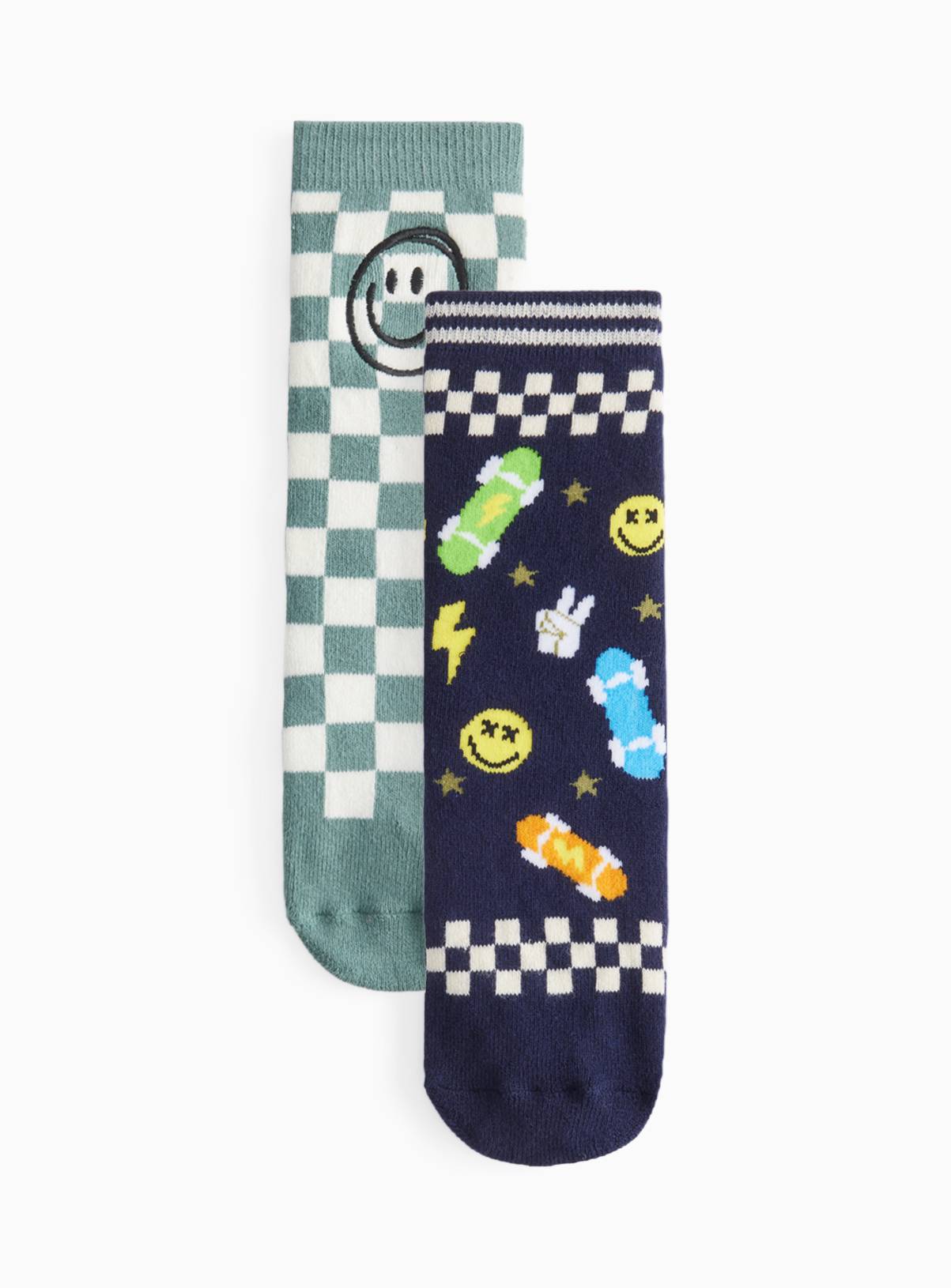 Grey Checked Skater Thermal Socks 2 Pack 4-6.5 - Image 1
